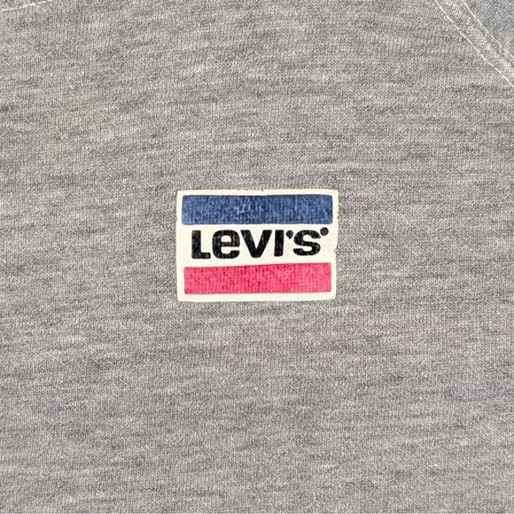 Vintage Levis Raglan Sweatshirt XL 24x24 Heather Gray Tricolor Logo Patch - Picture 2 of 13